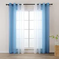 Unyqoos Transparante voile gordijnen met kleurverloop en metalen ringen set van twee 140 x 145 cm
