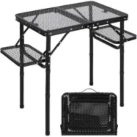 Unyqoos Draagbare multifunctionele inklapbare campingtafel met verstelbare hoogte en metalen roosterplaat voor outdoor activiteiten