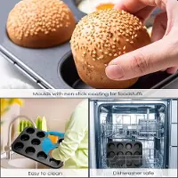 Unyqoos Muffinbakvorm, set van 2 koolstofstalen muffinbakvormen voor 12 muffins, muffinbakvorm met antiaanbaklaag, muffinbakvorm, muffinbakvorm, 12 muffinvormen, muffinvormen, bakplaat.
