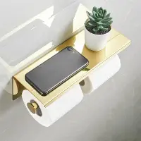 Unyqoos Uniqoos Toiletrolhouder met opbergruimte en zakdoekdispenser, voor wandmontage, roestvrij staal 304, gepolijst goud, 27 x 10 x 9,5 cm