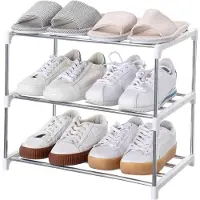 Unyqoos Handig en Ruimtebesparend Schoenenrek voor Entree, Hal en Kast met Drie Niveaus in Wit