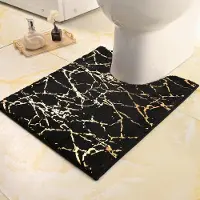 Unyqoos Zwarte en Goudkleurige Luxe Badkamer Antislip Mat met Uitsparing, Zachte Microvezel, 50 x 50 cm