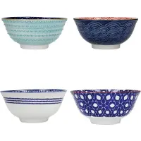 Unyqoos Set van vier veelzijdige keramische schalen in rode en blauwe tinten 15,5 x 7,5 cm