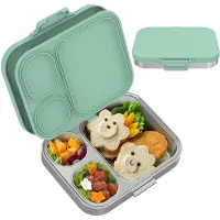 Unyqoos Roestvrijstalen lunchbox met drie vakken en siliconen deksel voor kinderen en volwassenen