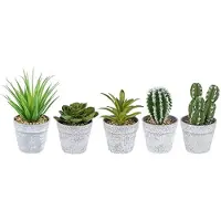 Unyqoos Set van vijf kunstplanten in grijze pot voor sfeervolle decoratie thuis of op kantoor