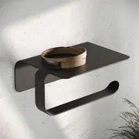 Unyqoos Zelfklevende toiletpapierhouder met plank in mat zwart voor badkamer