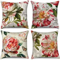 Unyqoos Set van 4 decoratieve kussenhoezen met bloemenpatroon voor binnen en buiten