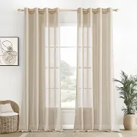 Unyqoos Transparante Moderne Voile Gordijnen Set met Oogjes voor Woonkamer en Slaapkamer 140 x 225 cm Beige