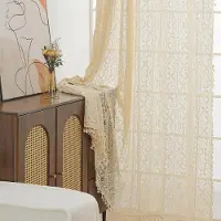 Unyqoos Bohemian Stijl Gebreide Gordijnen Set met Borduurwerk en Kwastjes voor Woonkamer en Slaapkamer