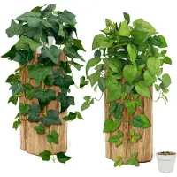 Unyqoos Set van drie decoratieve kunsthangplanten met pot voor binnen en buiten