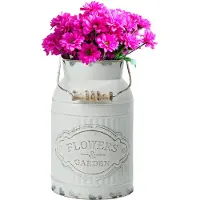 Unyqoos Charmante Witte Metalen Bloemenvaas in Vintage Stijl met Houten Handvat voor Landelijke Decoratie