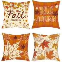 Unyqoos Set van 4 decoratieve kussenslopen met herfstbladeren voor een stijlvolle inrichting