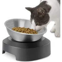 Unyqoos Kattenvoerbak Verhoogd Roestvrij Staal Met Schuine Hoek En Antislip Standaard Voor Comfortabel Eten
