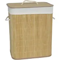 Gerimport Wasmand bamboe - 60 liter - 30 x 40 x 50 cm - met deksel / binnenvoering - opvouwbaar