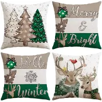 Unyqoos Set van vier decoratieve winterse kussenhoezen voor sfeervolle kerstdagen