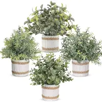 Unyqoos Set van vier decoratieve kunstplanten in grijze pot voor elke ruimte, grijs, 23 cm, 4 stuks