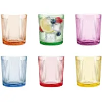 Vivalto Waterglazen/drinkglazen Summer Stripes - 6x - glas - transparant kleurenmix - 360 ml