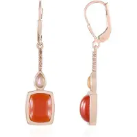 Cavill - Luxe Zilveren Oorbellen - 925 Sterling Zilver Roségoud Verguld - 6,75 ct Braziliaanse Carneool - Perzik Maansteen & Champagne Zirkonia