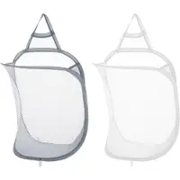 Unyqoos Opvouwbare Hangende Wasmand Set van 2 voor Thuis, Hotel, Reizen en Camping - Wit en Grijs