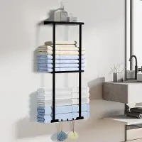 Unyqoos Ruimtebesparende 3-laagse handdoekhouder voor badkamer met wandmontage zonder boren en extra haken