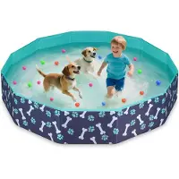 Unyqoos Opblaasbaar zwembad voor honden en kinderen – 0,5 mm antislip PVC, stevige PP-kuip, antislipbodem en afvoerkraan, zonder luchtpomp