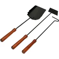 Unyqoos Kachelaccessoireset (3-delig) – Haaak, bezem en asbak, zwart gepoedercoat staal, antislip houten handgrepen, geschikt voor open haard en houtkachel