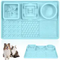 Unyqoos Antislip Slow-Feeder & Lick-Mat – Siliconen voer- en likmat voor middelgrote honden en katten, om stress en verveling te verminderen, met geïntegreerd drinkreservoir