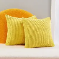 Unyqoos Set van 2 super zachte gele corduroy kussenhoezen met verborgen rits 50x50 cm