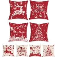 Unyqoos Set van 4 feestelijke kussenslopen met rendiermotief voor kerstdecoratie