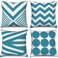 Unyqoos Turquoise kussenslopen set van 4 met abstract geometrisch patroon voor diverse interieurs