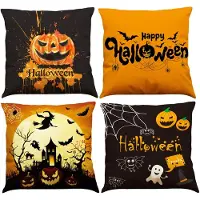 Unyqoos Set van 4 Halloween Kussenslopen met Unieke Motieven voor Binnen en Buiten