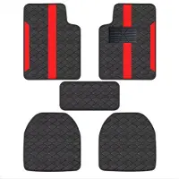 Happiq Vloermat Set – Voor auto’s / universele rechtsgestuurde voertuigen – Luxe, slijtvast, antislip, bescherming voor vloer – PU-leer, 5 stuks, Black and Red