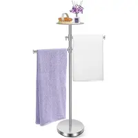 Unyqoos Vrijstaande roestvrijstalen handdoekhouder met dienblad en draaibare armen