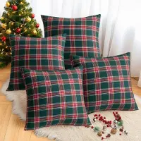 Unyqoos Set van 4 rood geruite kerstkussenhoezen voor sfeervolle decoratie