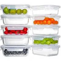 Unyqoos Set van 10 glazen vershoudcontainers van 630 ml, gemaakt van borosilicaatglas, met luchtdichte siliconen deksels – geschikt voor oven, magnetron, vaatwasser en vriezer