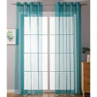 Unyqoos Transparante voile gordijnen set met inslagringen in turquoise voor woonkamer