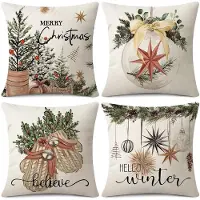 Unyqoos Set van 4 decoratieve kerstkussenhoezen voor sfeervolle woonkamers en slaapkamers