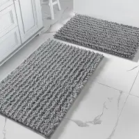 Unyqoos Luxueuze 2-delige Chenille Badmat Set met Antislip voor Comfortabele Badkamervloeren, Grijs