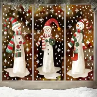 Unyqoos Set van drie herbruikbare kerststickers voor ramen met grote sneeuwpop