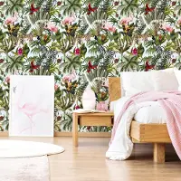 Unyqoos Tropisch zelfklevend fotobehang met jungle dieren en bloemenpatroon