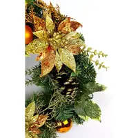 Unyqoos Kerstkrans met LED-verlichting – natuurlijke deurkrans gemaakt van echte dennentakken en amaryllissen, met bessen en glinsterende details, werkt op batterijen
