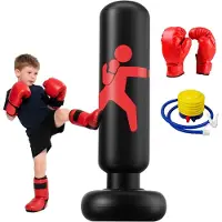 Unyqoos Opblaasbare bokszak, 160 cm, geschikt voor kinderen van 6-12 jaar, inclusief handschoenen en luchtpomp. PVC trainingszak voor karate en taekwondo