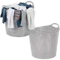 Storage solutions wasmand - 2x - opbergmand - flexibel - zilver grijs - 27 liter - rond - kunststof - 40 x 37 cm