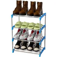 Unyqoos Slim metalen schoenenrek met 4 verstelbare planken, stalen buizen Ø12 mm, stapelbaar – ruimtebesparend voor ongeveer 8 paar schoenen, montage zonder gereedschap