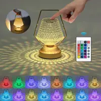 Unyqoos Kristal-LED-tafellamp met diamantgeslepen oppervlak – 16 kleuren, bediening via touchpaneel en afstandsbediening, 4 lichtmodi, USB-C 1800 mAh, draagbaar met ophangoog