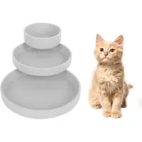 Unyqoos Set van Drie Siliconen Voerbakken voor Katten en Honden met Ovale Vorm in Grijs