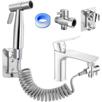 Unyqoos RVS-handdouche-set voor bidet en toilet – gemaakt van 304 roestvrij staal, met verstelbare waterdrukregeling, 150 cm slang, geschikt voor wand- en toiletmontage