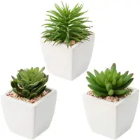 Unyqoos Set van 3 kunstplanten in keramische potten – realistische, onderhoudsvrije decoratie, groen, 14 cm, geschikt voor woonkamer, badkamer en kantoor