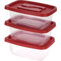 Excellent houseware Voorraadbakjes/bewaarbakjes - rode deksel - 3x stuks - 1130 ml - Keuken - Eten bewaren - Vershoudbakjes - ku