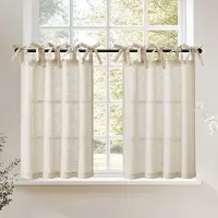 Unyqoos Charmante Linnenlook Keukengordijnen met Bindbanden voor Landelijke Sfeer, Set van 2, 65x60 cm